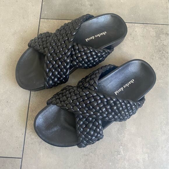 NEW Charles David defend black braided leather slides sandals 6.5 - Picture 4 of 7